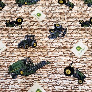 JOHN DEERE Logo Tractor Toss on Rock Wall Texture Fabric-OOP
